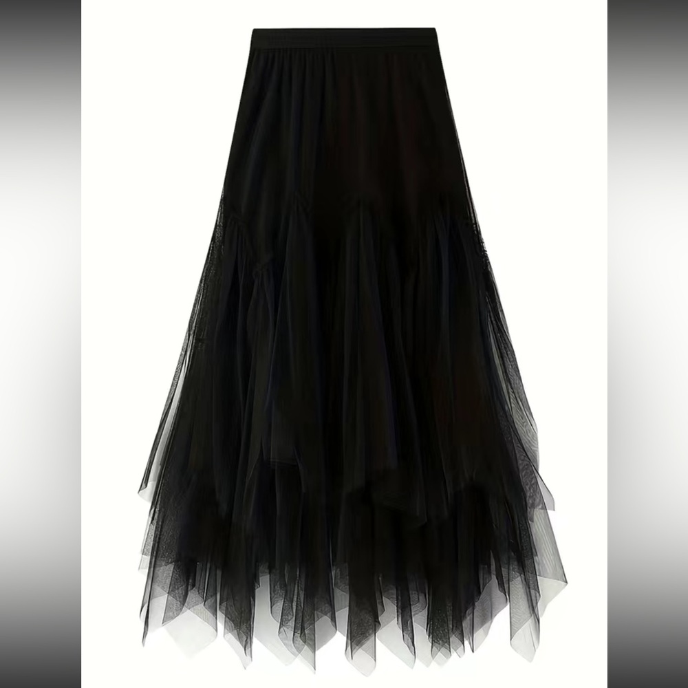Luxe mesh asymmetrical hem maxi skirt - Picture 11 of 15